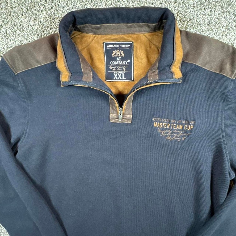 Armand Thiery Quarter Zip Sweatshirt Mens XXL Navy Blue Master Team Cup